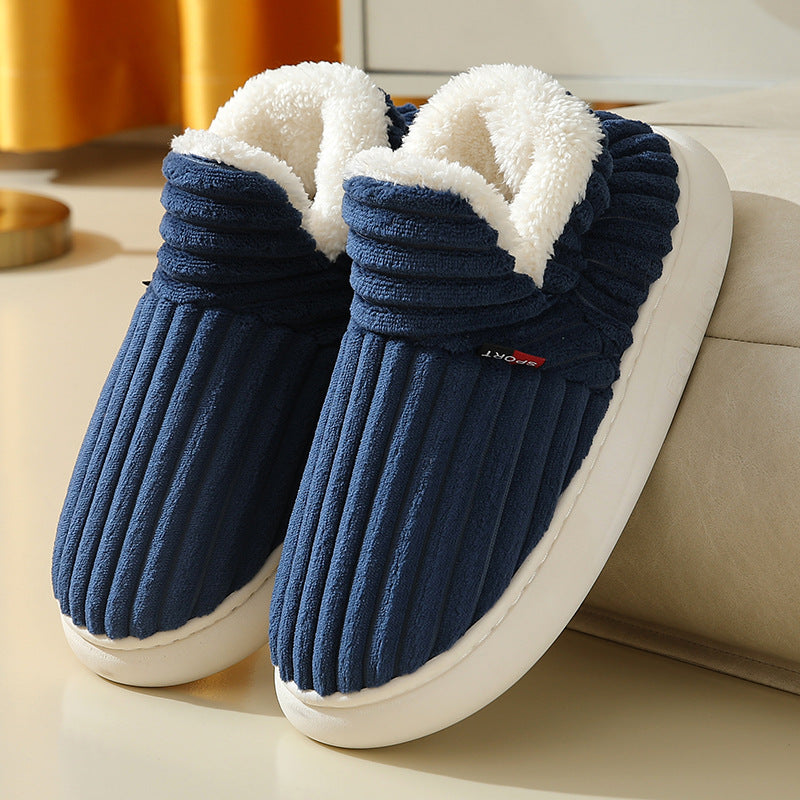 Winter Plush Home Shoes Fashion Solid Color Stripes Floor Bedroom Slippers Indoor Outdoor Garden Shoes For Women Men Couples